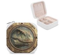 Jubonexis Dinosaur's Head Old Ship Porthole Small Jewelry Box Jewelry Organizer Portable PU Leather Mini Travel Jewelry Case