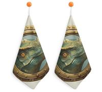 Jubonexis Dinosaur's Head Small Hand Towel with Hanging Loop 2 PCS Absorbent Soft Wash Cloth for Kitchen Bathroom