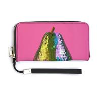 Jubonexis Disco Ball Avocado on Pink PU Leather Clutch Long Bifold Wallet, Coin Purse Credit Pass Case, Durable Card-Holder Money Storage for Women Men