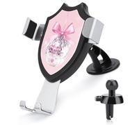 Jubonexis Disco Ball Pink Bow Ribbon Coquette Car Phone Holder Mount Triangle Clip Base Air Vent Cell Phone Car Mount Automotive Accessories for 4-6 Inches Cell Smartphones