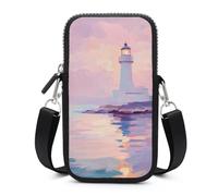 Jubonexis Distant Ocean Lighthouse Dreamy Pastel Sky Crossbody Mobile Phone Bag Smartphone Bag With Adjustable Strap