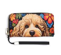 Jubonexis Dog Colorful Flowers Retro Graffiti PU Leather Clutch Long Bifold Wallet, Coin Purse Credit Pass Case, Durable Card-Holder Money Storage for Women Men