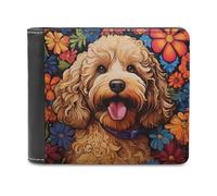 Jubonexis Dog Colorful Flowers Retro Graffiti Soft PU Leather Bifold Wallet, Coin Purse Credit Pass Case, Durable Card-Holder Slim Billfold for Men Woman Money Storage