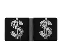 Jubonexis Dollar Sign Graffiti Black and White Soft PU Leather Bifold Wallet, Coin Purse Credit Pass Case, Durable Card-Holder Slim Billfold for Men Woman Money Storage