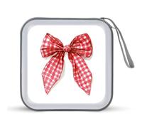 Jubonexis Double Bow White Red Check Pattern CD Case DVD Storage Case Portable for Car Home Travel