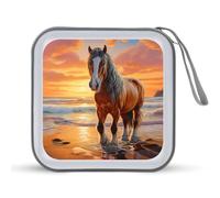 Jubonexis Draft Horse Beach Sunset CD Case DVD Storage Case Portable