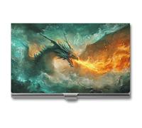 Jubonexis Dragon Breathing Fire Fantasy Art Business Card Holder, Pocket Slim Metal Business Card Case for Women Men