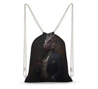 Jubonexis Dragon Dressed in A Victorian Suit Drawstring Backpack Canvas String Bag Lightweight Sports Gym Bag for Men Women