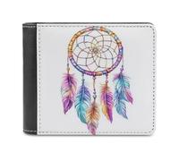 Jubonexis Dream Catcher Pastel Colors Boho Soft PU Leather Bifold Wallet, Coin Purse Credit Pass Case, Durable Card-Holder Slim Billfold for Men Woman Money Storage