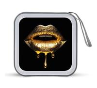 Jubonexis Dripping Metallic Gold Liquid Lips CD Case DVD Storage Case Portable for Car Home Travel