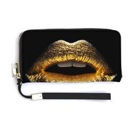 Jubonexis Dripping Metallic Gold Liquid Lips PU Leather Clutch Long Bifold Wallet, Coin Purse Credit Pass Case, Durable Card-Holder Money Storage for Women Men