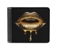 Jubonexis Dripping Metallic Gold Liquid Lips Soft PU Leather Bifold Wallet, Coin Purse Credit Pass Case, Durable Card-Holder Slim Billfold for Men Woman Money Storage
