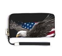 Jubonexis Eagle Flying Forward with American Flag PU Leather Clutch Long Bifold Wallet, Coin Purse Credit Pass Case, Durable Card-Holder Money Storage for Women Men