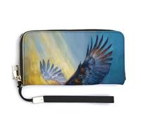 Jubonexis Eagle Flying in The Sky PU Leather Clutch Long Bifold Wallet, Coin Purse Credit Pass Case, Durable Card-Holder Money Storage for Women Men