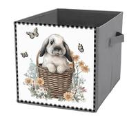 Jubonexis Easter Bunny Basket Wildflowers Butterflies Cube Storage Bins Storage Cubes Foldable Decorative Fabric Storage Baskets Home Organizers with Handles for Shelves,Closet, 27x27 CM