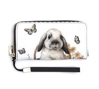 Jubonexis Easter Bunny Basket Wildflowers Butterflies PU Leather Clutch Long Bifold Wallet, Coin Purse Credit Pass Case, Durable Card-Holder Money Storage for Women Men