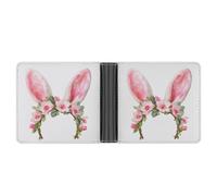 Jubonexis Easter Bunny Ears with Pastel Pink Flowers Soft PU Leather Bifold Wallet, Coin Purse Credit Pass Case, Durable Card-Holder Slim Billfold for Men Woman Money Storage
