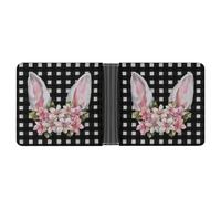 Jubonexis Easter Bunny Ears with Pink White Flowers Soft PU Leather Bifold Wallet, Coin Purse Credit Pass Case, Durable Card-Holder Slim Billfold for Men Woman Money Storage