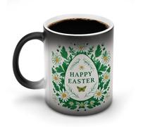 Jubonexis Easter Egg Daisies Butterflies in Green White Color Changing Mugs Heat Changing Ceramic Coffee Mug Novelty Funny Tea Water Cup 11OZ