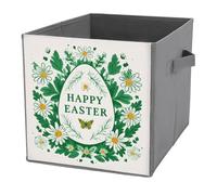 Jubonexis Easter Egg Daisies Butterflies in Green White Cube Storage Bins Storage Cubes Foldable Decorative Fabric Storage Baskets Home Organizers with Handles for Shelves,Closet, 27x27 CM