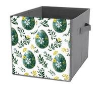 Jubonexis Easter Egg Green Plants Pattern Cube Storage Bins Storage Cubes Foldable Decorative Fabric Storage Baskets Home Organizers with Handles for Shelves,Closet, 27x27 CM