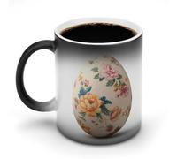 Jubonexis Easter Egg with Flowers Pattern Color Changing Mugs Heat Changing Ceramic Coffee Mug Novelty Funny Tea Water Cup 11OZ