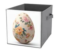 Jubonexis Easter Egg with Flowers Pattern Cube Storage Bins Storage Cubes Foldable Decorative Fabric Storage Baskets Home Organizers with Handles for Shelves,Closet, 27x27 CM