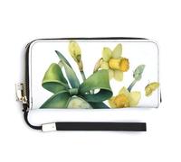 Jubonexis Easter Eggs and Daffodils with Green Bow PU Leather Clutch Long Bifold Wallet, Coin Purse Credit Pass Case, Durable Card-Holder Money Storage for Women Men