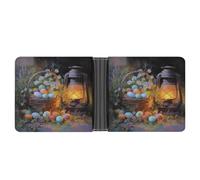 Jubonexis Easter Eggs Basket Daisies Wildflowers Old Lantern Soft PU Leather Bifold Wallet, Coin Purse Credit Pass Case, Durable Card-Holder Slim Billfold for Men Woman Money Storage