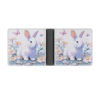 Jubonexis Easter White Bunny in The Grass with Daisies Soft PU Leather Bifold Wallet, Coin Purse Credit Pass Case, Durable Card-Holder Slim Billfold for Men Woman Money Storage