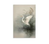 Jubonexis Egret Spreading Wings Above Water Wall Art Poster Canvas Print Painting Aesthetic Picture for Living Room Farmhouse Decor Unframed 12x18inch(30x45cm)