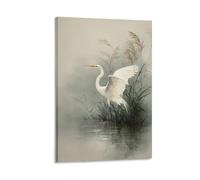 Jubonexis Egret Spreading Wings Above Water Wall Art Poster Canvas Print Painting Aesthetic Picture for Living Room Farmhouse Decor Unframed 12x18inch(30x45cm)