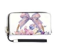 Jubonexis Elegant Easter Basket with Flowers Big Bow PU Leather Clutch Long Bifold Wallet, Coin Purse Credit Pass Case, Durable Card-Holder Money Storage for Women Men