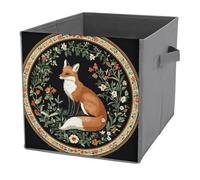 Jubonexis Elegant Fox And Lush Greenery Flowers Cube Storage Bins Storage Cubes Foldable Decorative Fabric Storage Baskets Home Organizers with Handles for Shelves,Closet, 27x27 CM