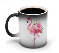 Jubonexis Elegant Pink Flamingo Color Changing Mugs Heat Changing Ceramic Coffee Mug Novelty Funny Tea Water Cup 11OZ