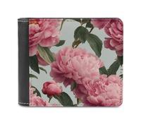 Jubonexis Elegant Pink Peonies Soft PU Leather Bifold Wallet, Coin Purse Credit Pass Case, Durable Card-Holder Slim Billfold for Men Woman Money Storage