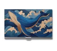 Jubonexis Elegant Whale Above Deep Blue Waves Business Card Holder, Pocket Slim Metal Business Card Case for Women Men