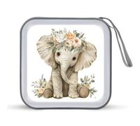 Jubonexis Elephant with White Floral Crown CD Case DVD Storage Case Portable for Car Home Travel