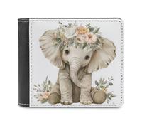 Jubonexis Elephant with White Floral Crown Soft PU Leather Bifold Wallet, Coin Purse Credit Pass Case, Durable Card-Holder Slim Billfold for Men Woman Money Storage