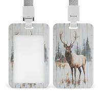 Jubonexis Elk Wood Country House Vintage ID Badge Holder Retractable Clip Card Holder Card Protector Name Badge Name Tag for Work Office Doctor Nurse