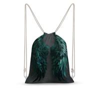 Jubonexis Emerald Green Angel Wings Dark Fantasy Drawstring Backpack Canvas String Bag Lightweight Sports Gym Bag for Men Women
