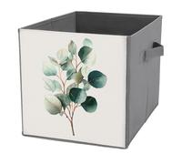 Jubonexis Eucalyptus Branch Watercolor Cube Storage Bins Storage Cubes Foldable Decorative Fabric Storage Baskets Home Organizers with Handles for Shelves,Closet, 27x27 CM