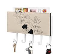 Jubonexis Eucalyptus Leaves Black Lines on Beige Key Holder for Wall Mail Organizer Wall Mount with 5 Hooks Acrylic Key Rack for Home Office Entryway