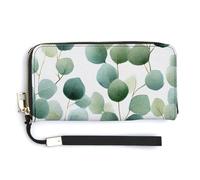 Jubonexis Eucalyptus Leaves in Soft Watercolor PU Leather Clutch Long Bifold Wallet, Coin Purse Credit Pass Case, Durable Card-Holder Money Storage for Women Men