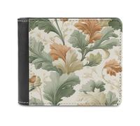 Jubonexis Eucalyptus Moss Straw Accents Muted Soft PU Leather Bifold Wallet, Coin Purse Credit Pass Case, Durable Card-Holder Slim Billfold for Men Woman Money Storage