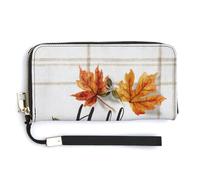 Jubonexis Fall Leaves Word Hello PU Leather Clutch Long Bifold Wallet, Coin Purse Credit Pass Case, Durable Card-Holder Money Storage for Women Men