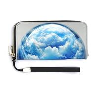Jubonexis Fantasy Glass Blue Cloud PU Leather Clutch Long Bifold Wallet, Coin Purse Credit Pass Case, Durable Card-Holder Money Storage for Women Men