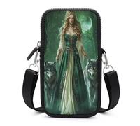 Jubonexis Fantasy Mystical Forest Woman Wolves Crossbody Mobile Phone Bag Smartphone Bag With Adjustable Strap