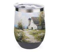Jubonexis Farmhouse White Barn White Flowers Path Wine Tumbler Stainless Steel Insulated Mug Double Wall Water Cup with Lid 12 Oz