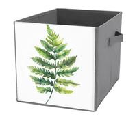 Jubonexis Fern Leaf Soft Watercolor Cube Storage Bins Storage Cubes Foldable Decorative Fabric Storage Baskets Home Organizers with Handles for Shelves,Closet, 27x27 CM